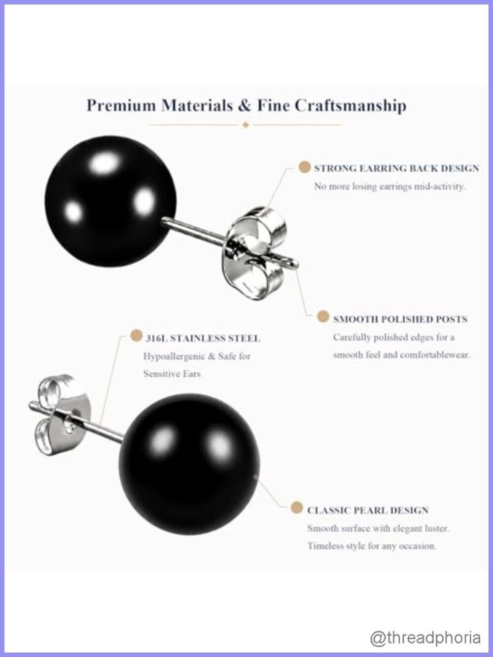 12 Pairs Simulated Pearl Stud Earrings Set Stainless Steel 4mm-10mm - Picture 4 of 5